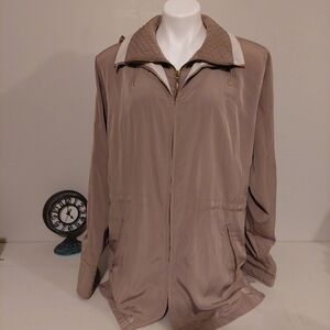 Weather Tamer Vintage Tan Quilted Neck Full Zip Coat Size M Hooded‎